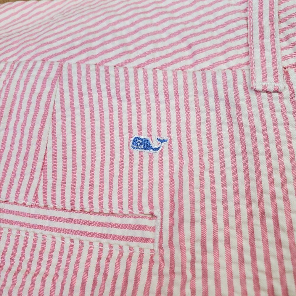 Vineyard Vines Womens Seersucker Pink White Nautical Whale Size L Beachy Preppy - Picture 10 of 14